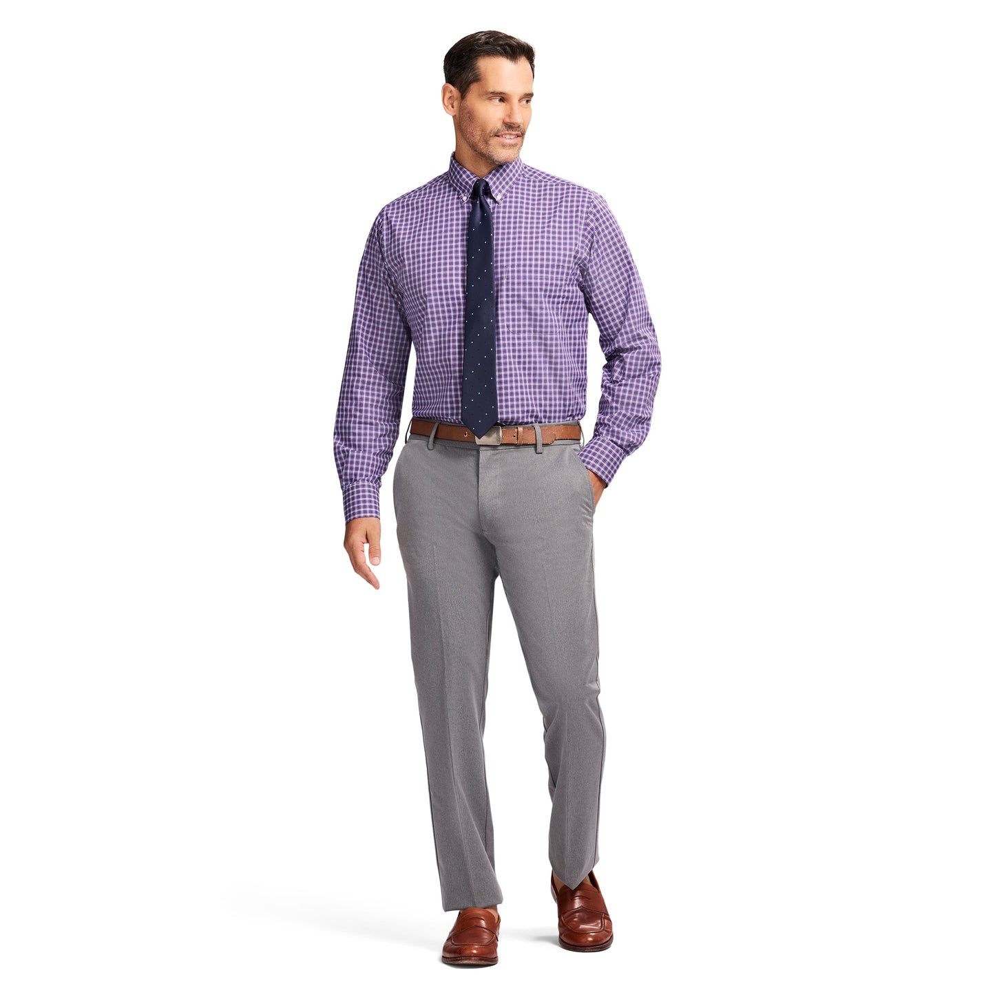 Izod All Over Stretch Button Down Dress Shirt - Sodalite Blue