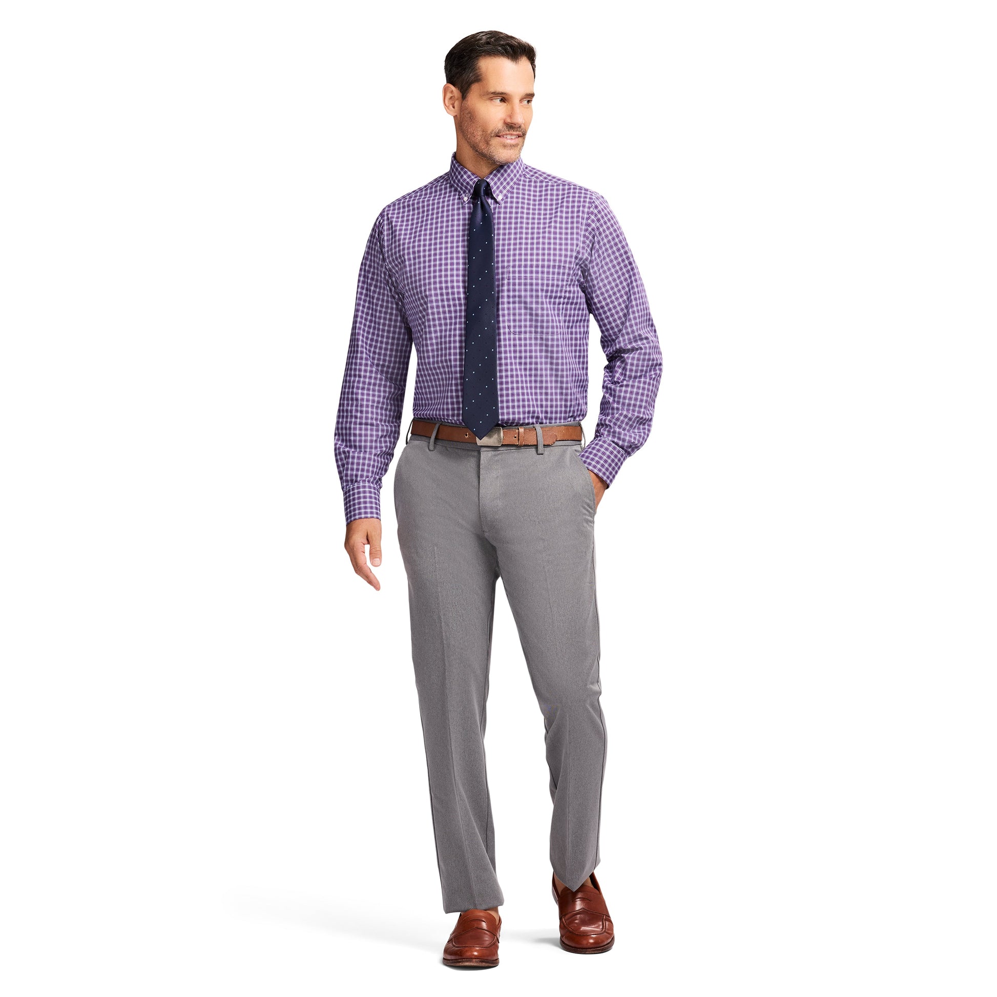 Izod All Over Stretch Button Down Dress Shirt - Sodalite Blue