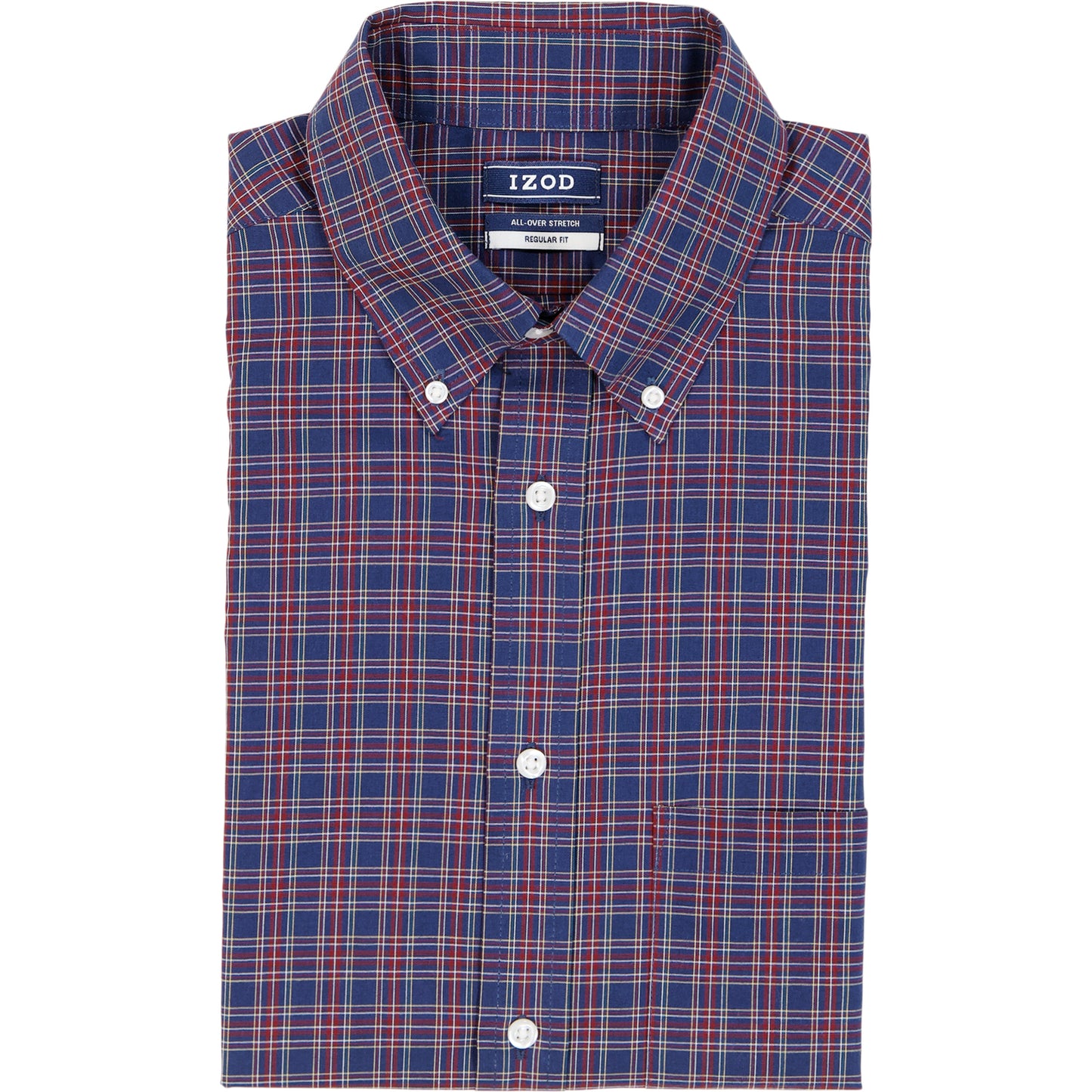Izod All Over Stretch Tartan Button Down Dress Shirt - Medieval Blue