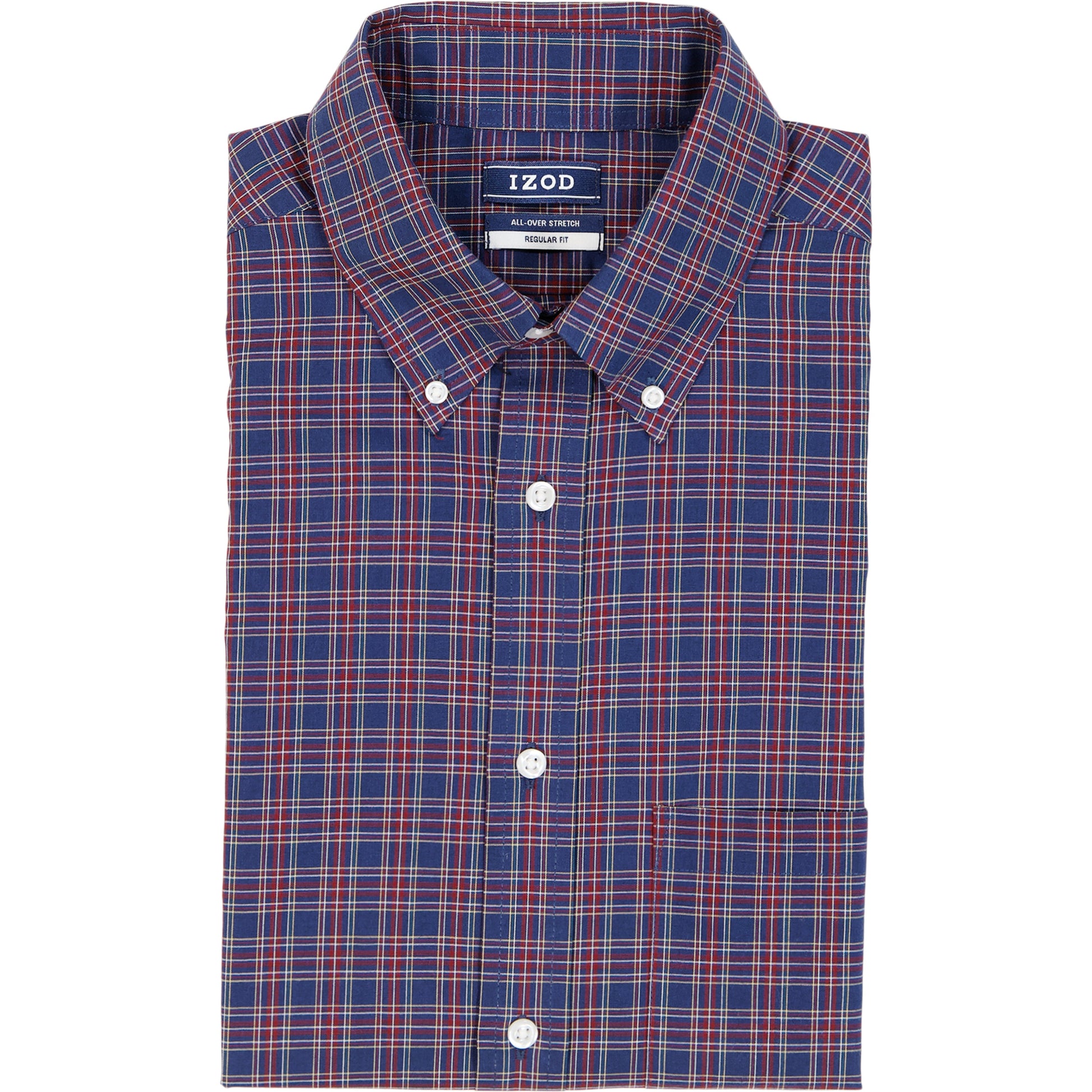 Izod All Over Stretch Tartan Button Down Dress Shirt - Medieval Blue