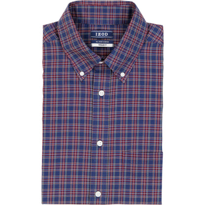 Izod All Over Stretch Tartan Button Down Dress Shirt - Medieval Blue