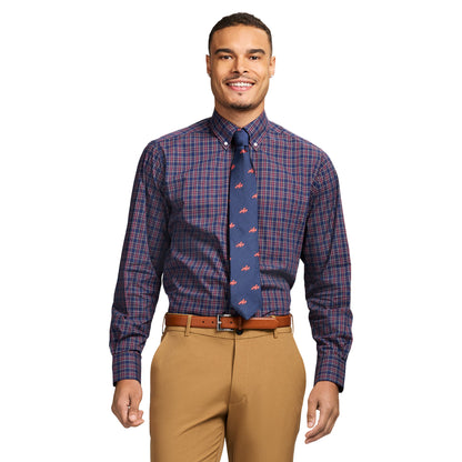 Izod All Over Stretch Tartan Button Down Dress Shirt - Medieval Blue