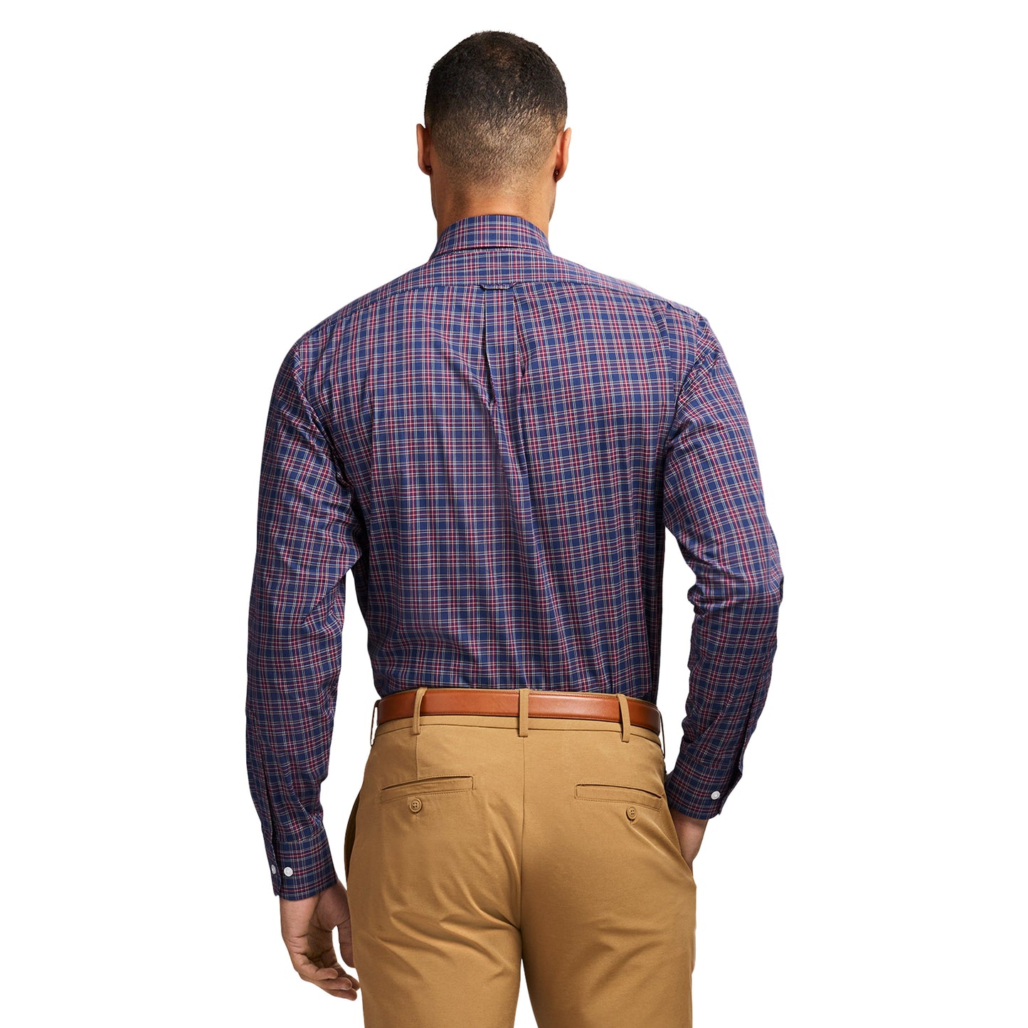 Izod All Over Stretch Tartan Button Down Dress Shirt - Medieval Blue