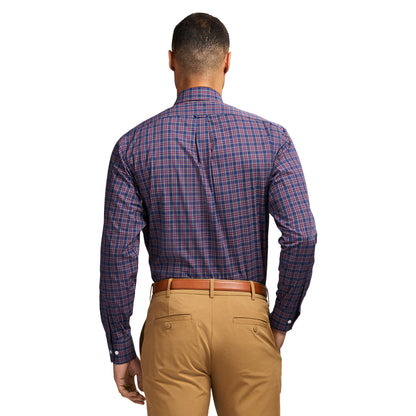 Izod All Over Stretch Tartan Button Down Dress Shirt - Medieval Blue