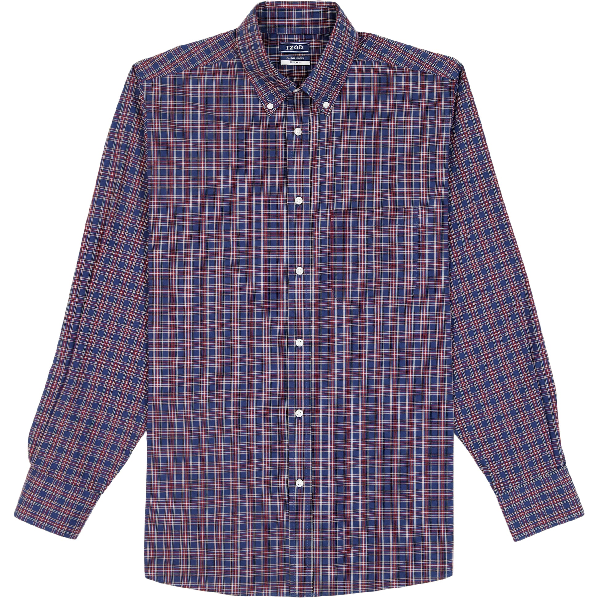 Izod All Over Stretch Tartan Button Down Dress Shirt - Medieval Blue