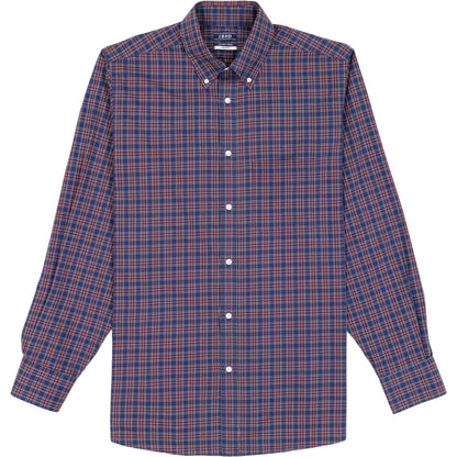 Izod All Over Stretch Tartan Button Down Dress Shirt - Medieval Blue