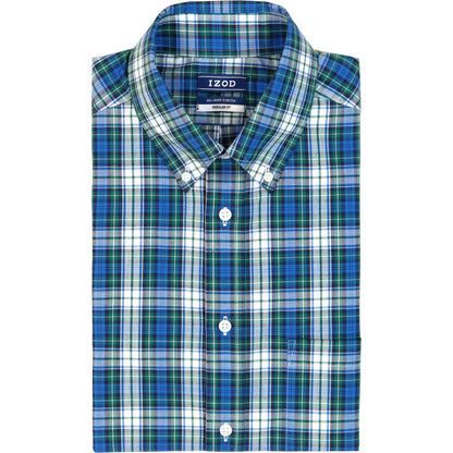 Izod All Over Stretch Tartan Button Down Dress Shirt - Evergreen