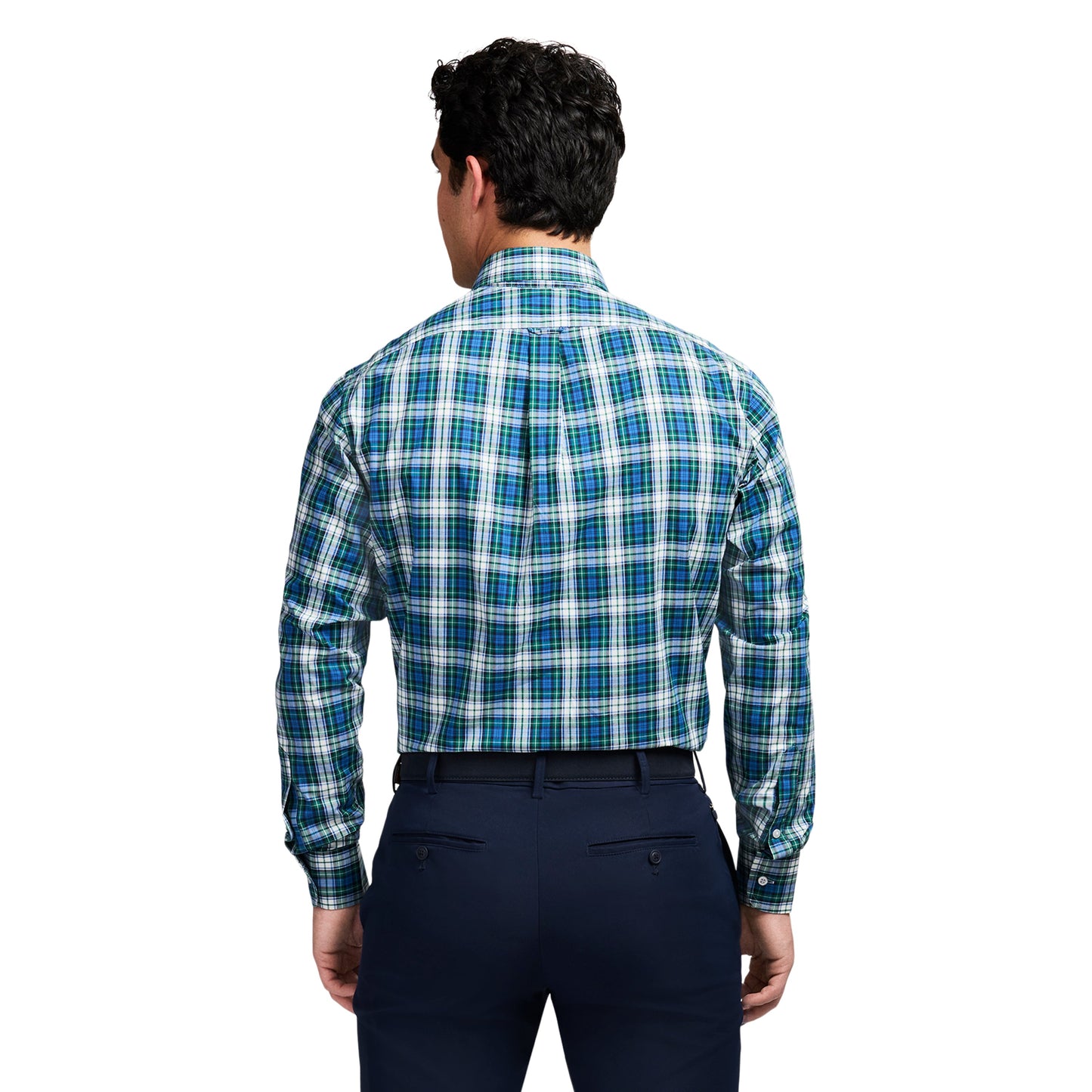 Izod All Over Stretch Tartan Button Down Dress Shirt - Evergreen