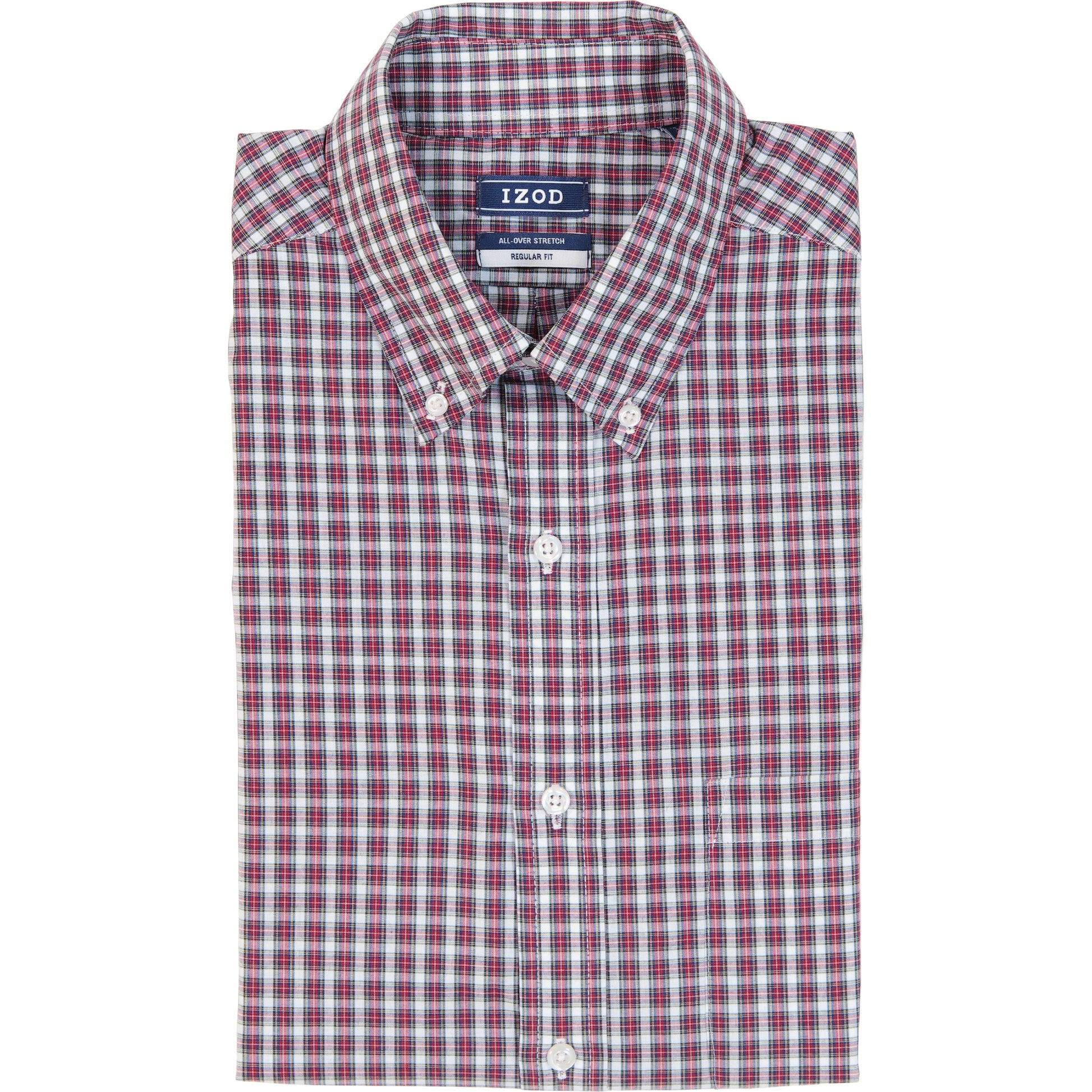 Izod All Over Stretch Tartan Button Down Dress Shirt - Jester Red