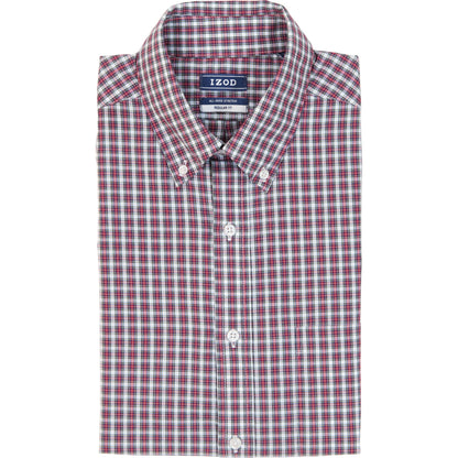Izod All Over Stretch Tartan Button Down Dress Shirt - Jester Red