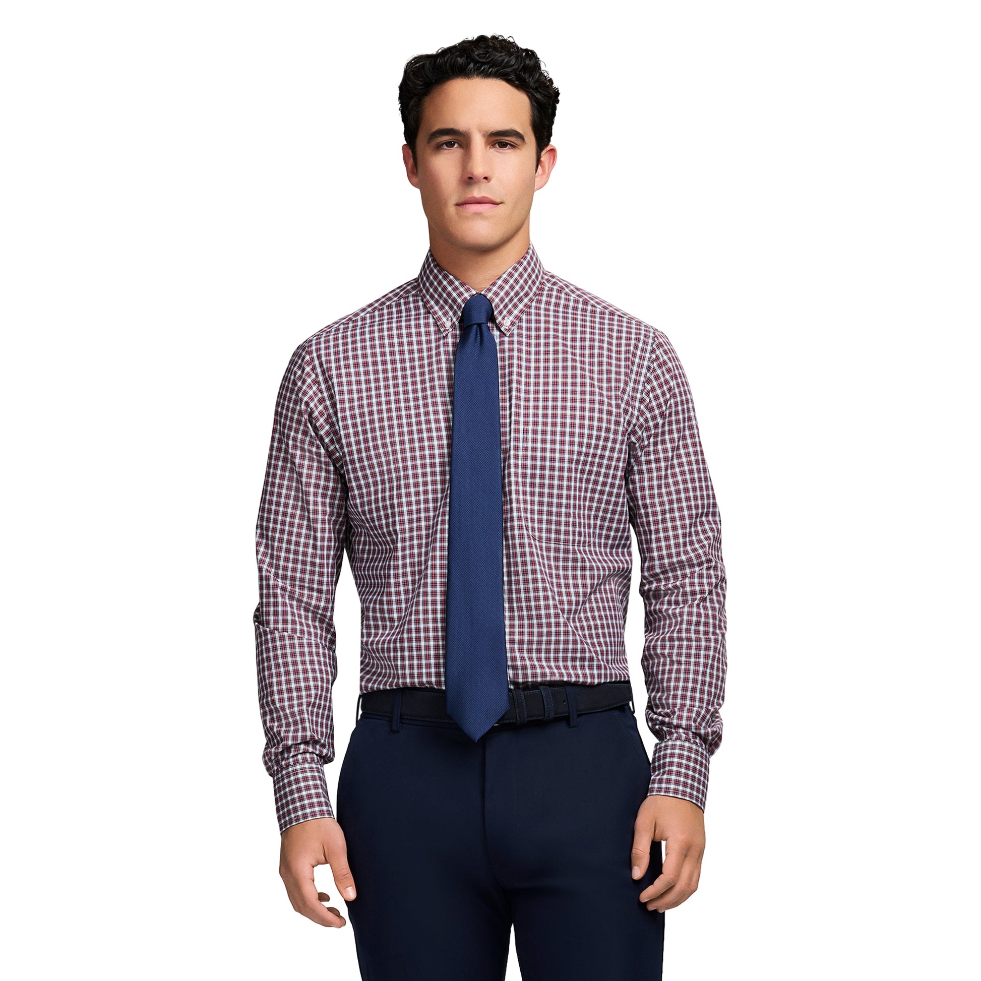 Izod All Over Stretch Tartan Button Down Dress Shirt - Jester Red