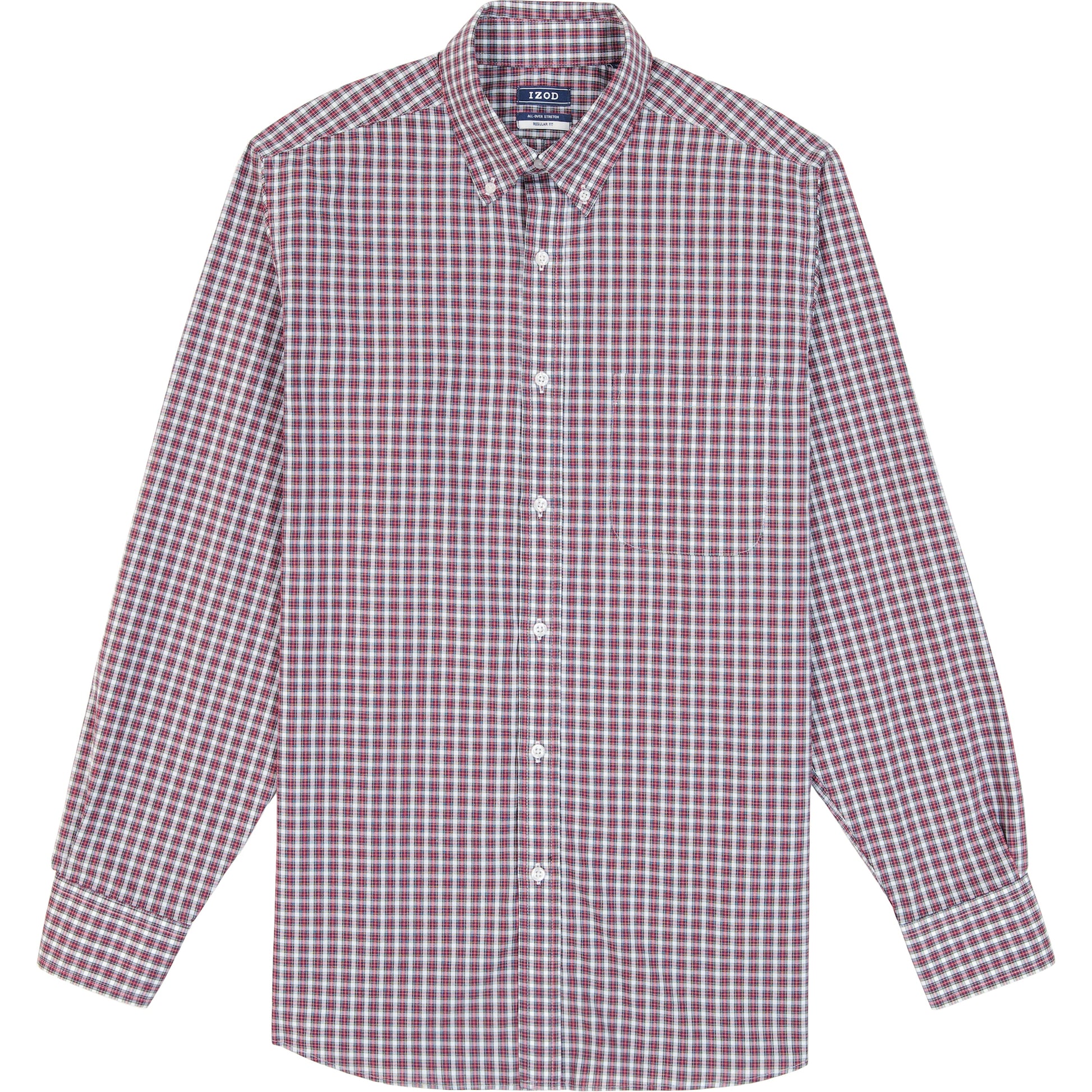Izod All Over Stretch Tartan Button Down Dress Shirt - Jester Red
