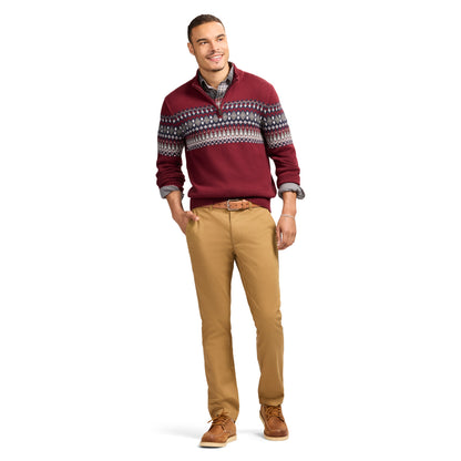 Izod Holiday Fairisle Quarter Zip Sweater - Velvet Maroon