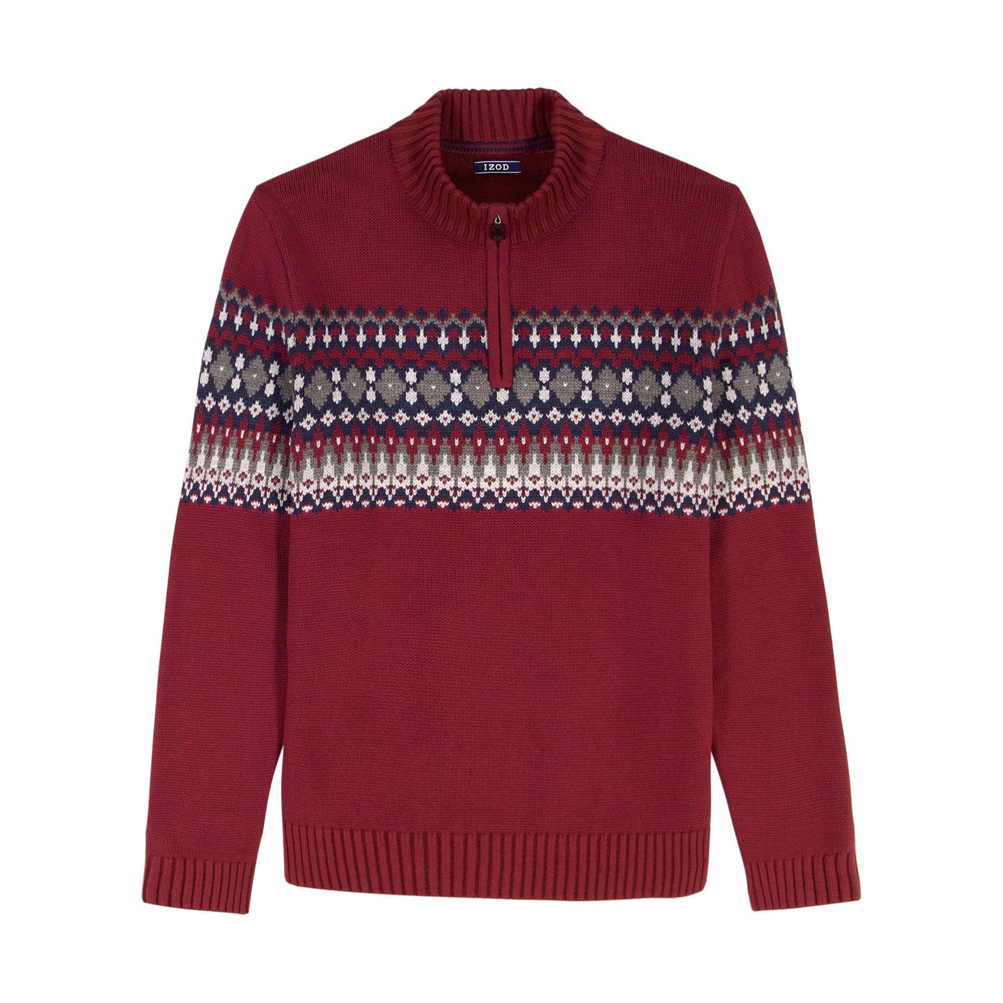 Izod Holiday Fairisle Quarter Zip Sweater - Velvet Maroon