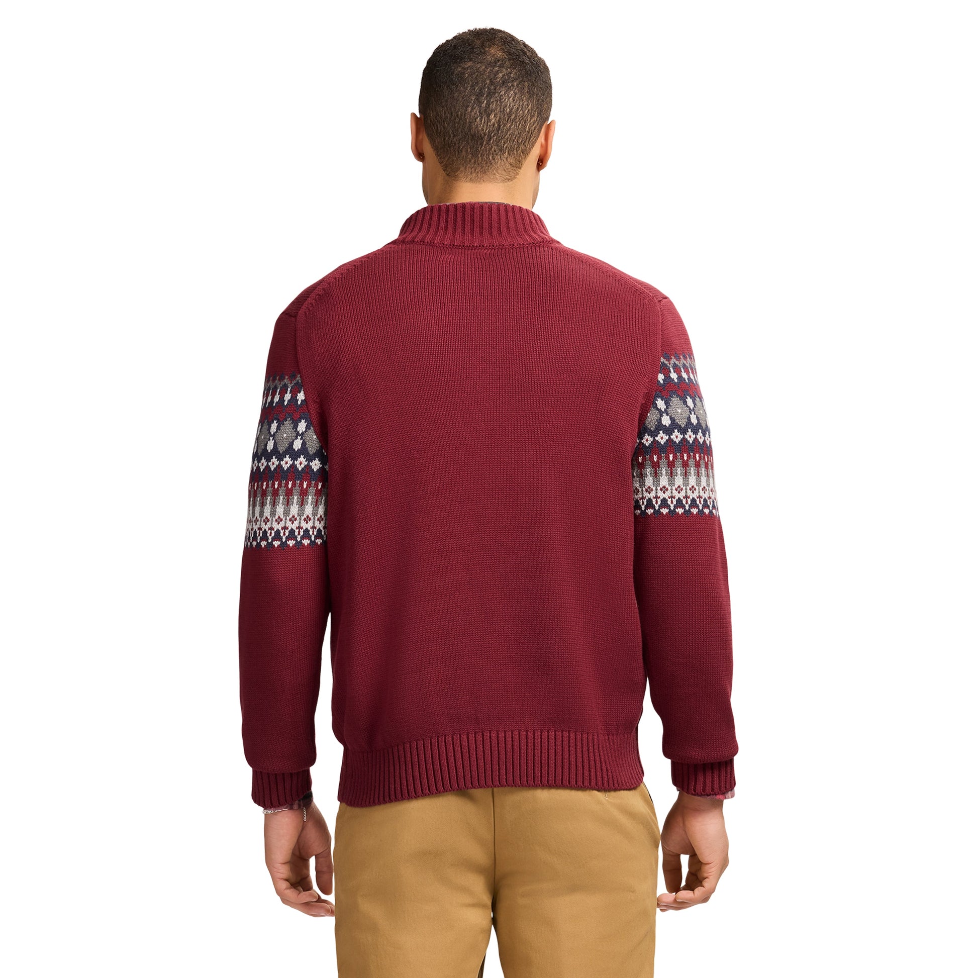 Izod Holiday Fairisle Quarter Zip Sweater - Velvet Maroon