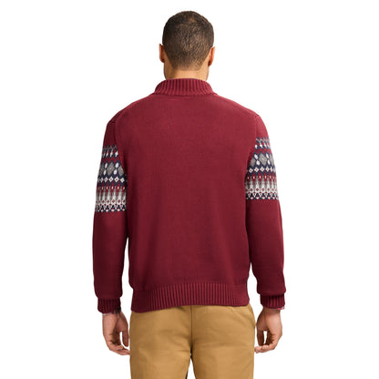Izod Holiday Fairisle Quarter Zip Sweater - Velvet Maroon