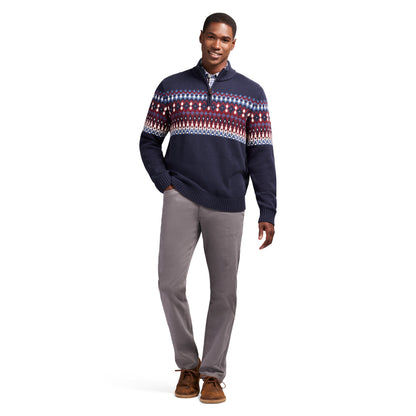 Izod Holiday Fairisle Quarter Zip Sweater - Navy Blazer