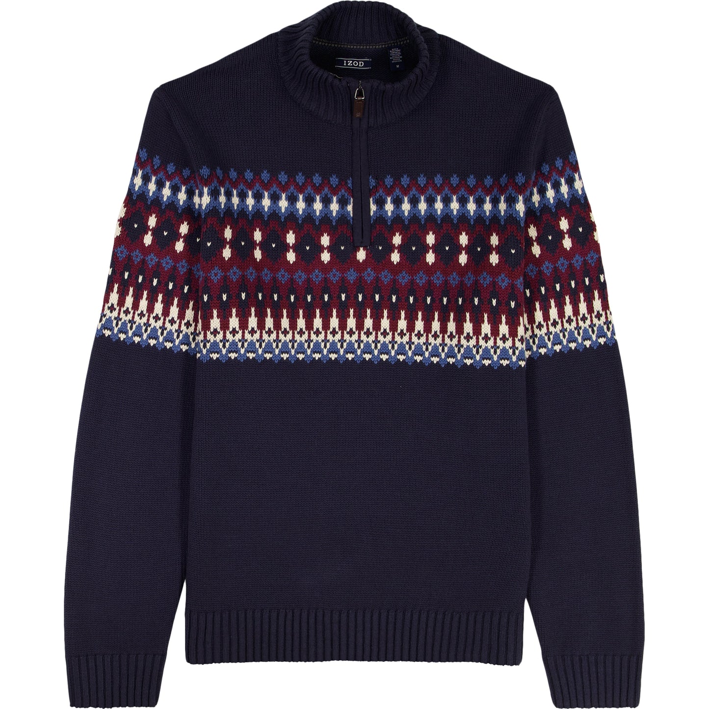 Izod Holiday Fairisle Quarter Zip Sweater - Navy Blazer