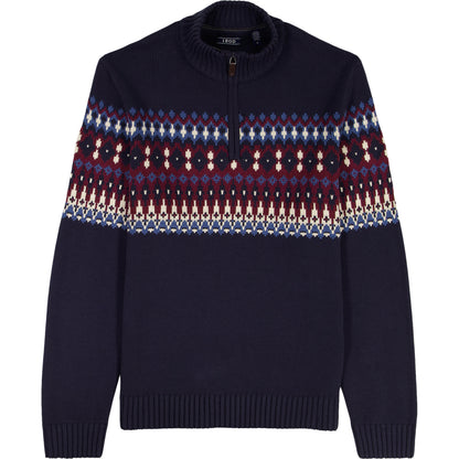 Izod Holiday Fairisle Quarter Zip Sweater - Navy Blazer