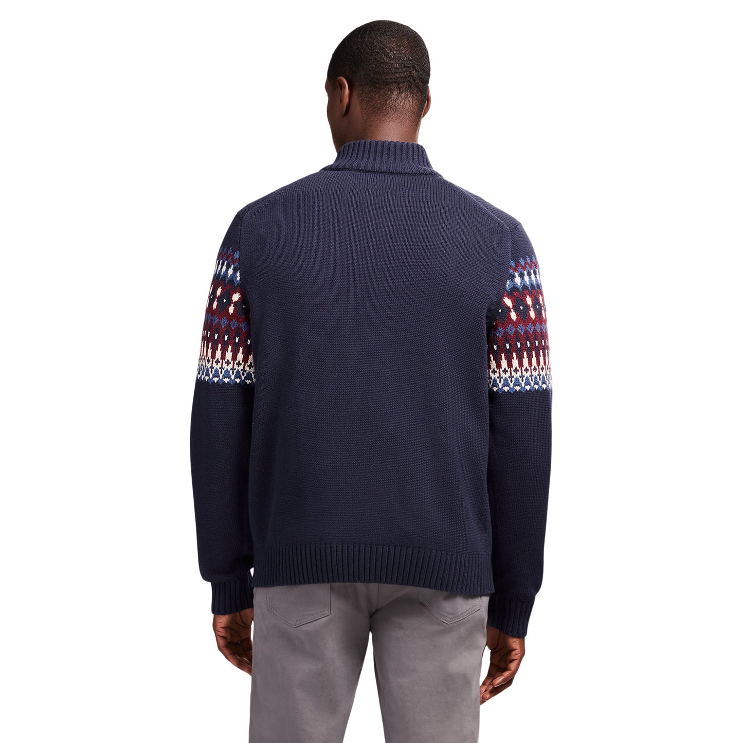 Izod Holiday Fairisle Quarter Zip Sweater - Navy Blazer