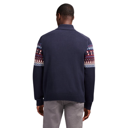 Izod Holiday Fairisle Quarter Zip Sweater - Navy Blazer
