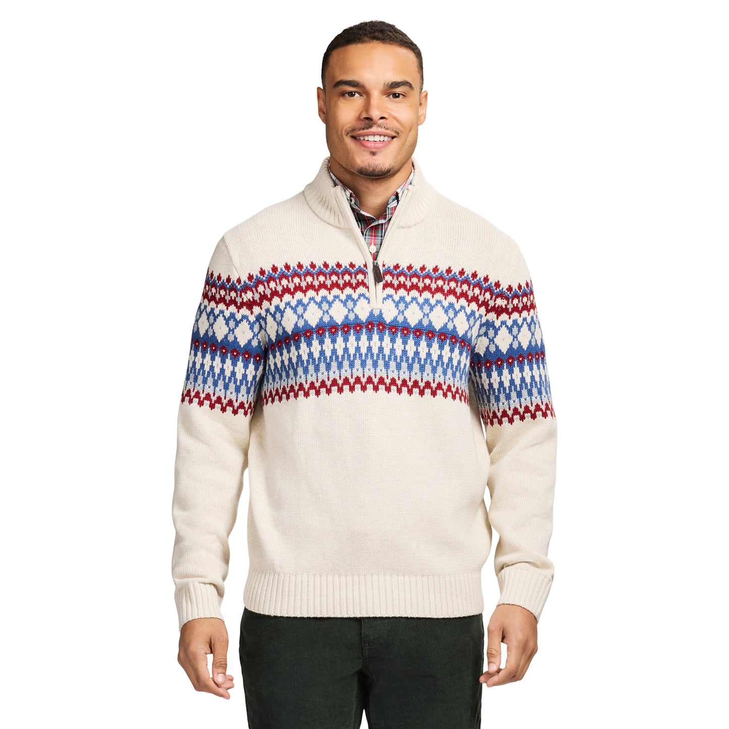 Izod Holiday Fairisle Quarter Zip Sweater - Rock Hthr