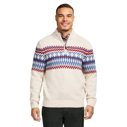 Izod Holiday Fairisle Quarter Zip Sweater - Rock Hthr