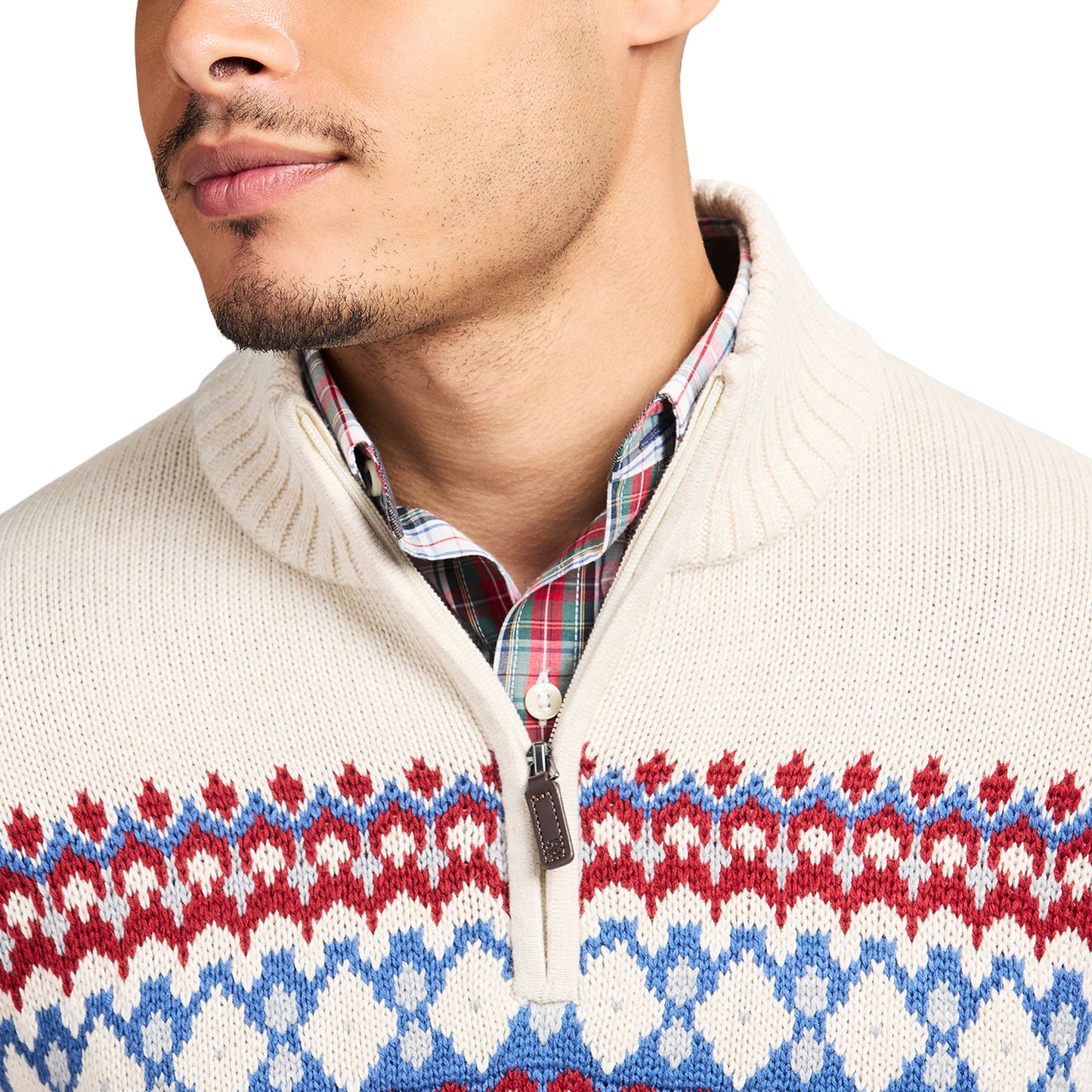 Izod Holiday Fairisle Quarter Zip Sweater - Rock Hthr