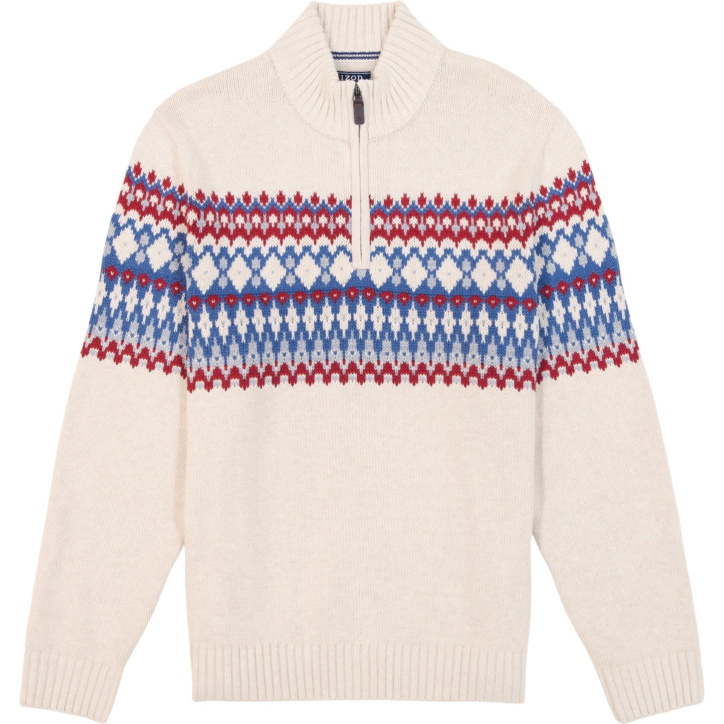 Izod Holiday Fairisle Quarter Zip Sweater - Rock Hthr