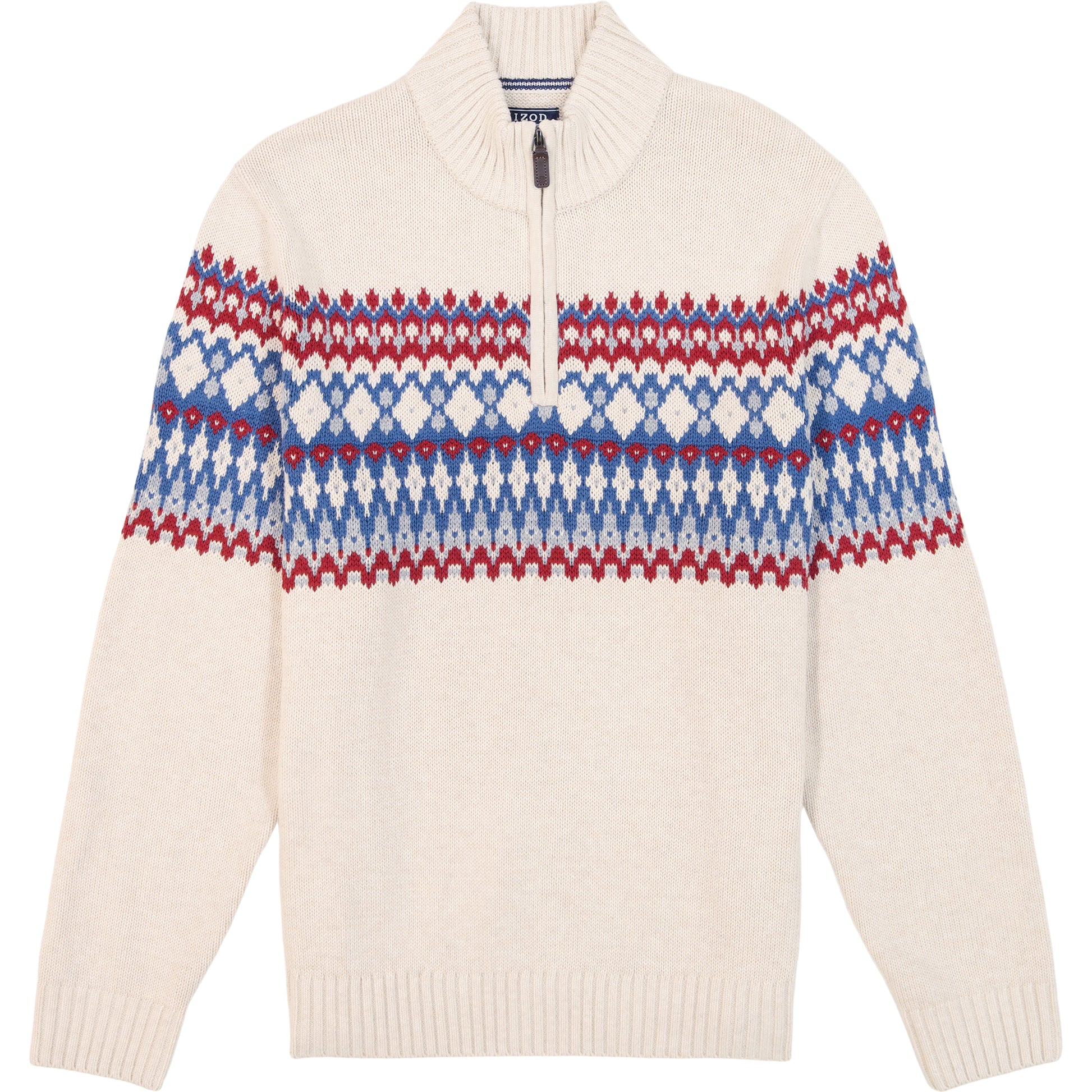 Izod Holiday Fairisle Quarter Zip Sweater - Rock Hthr