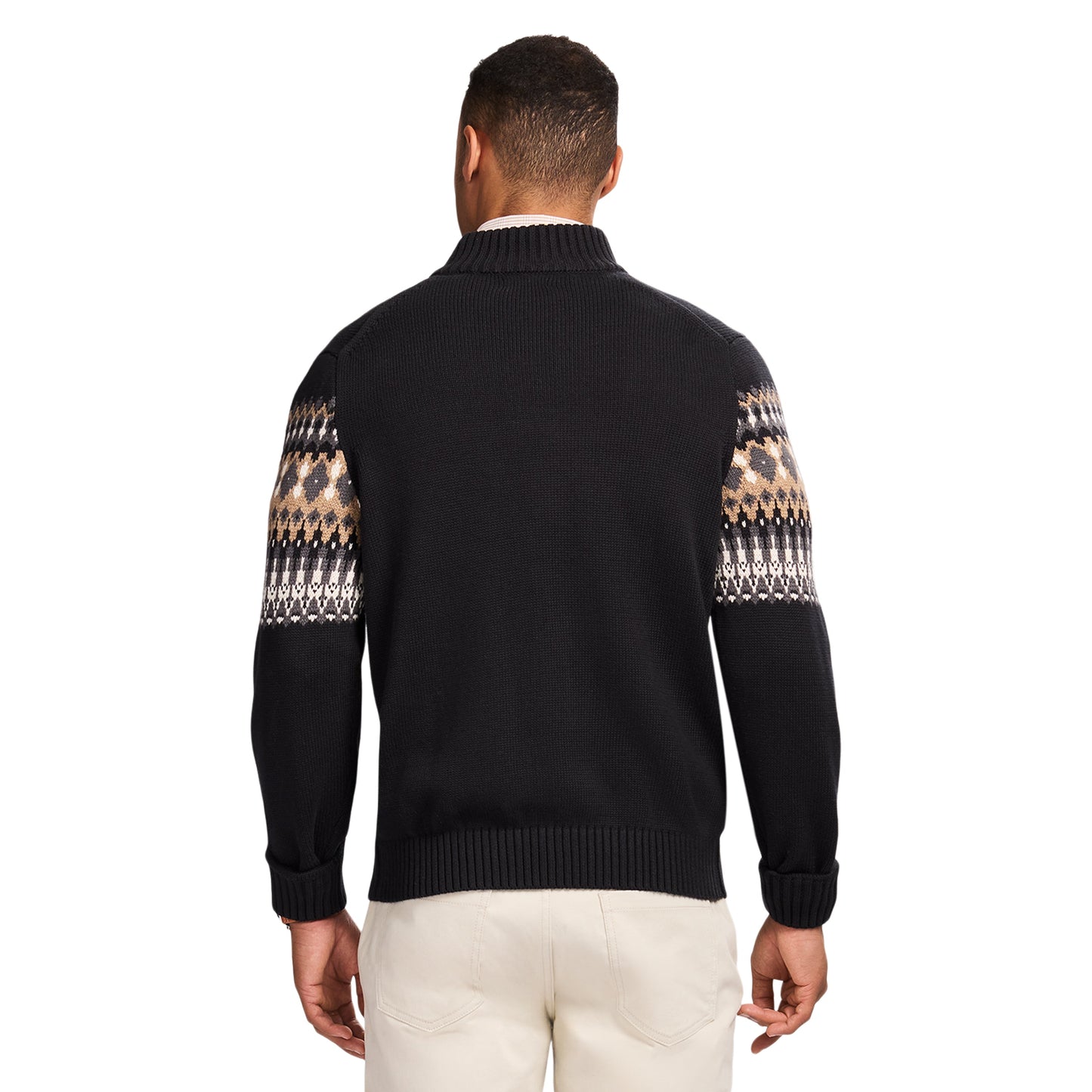 Izod Holiday Fairisle Quarter Zip Sweater - Black