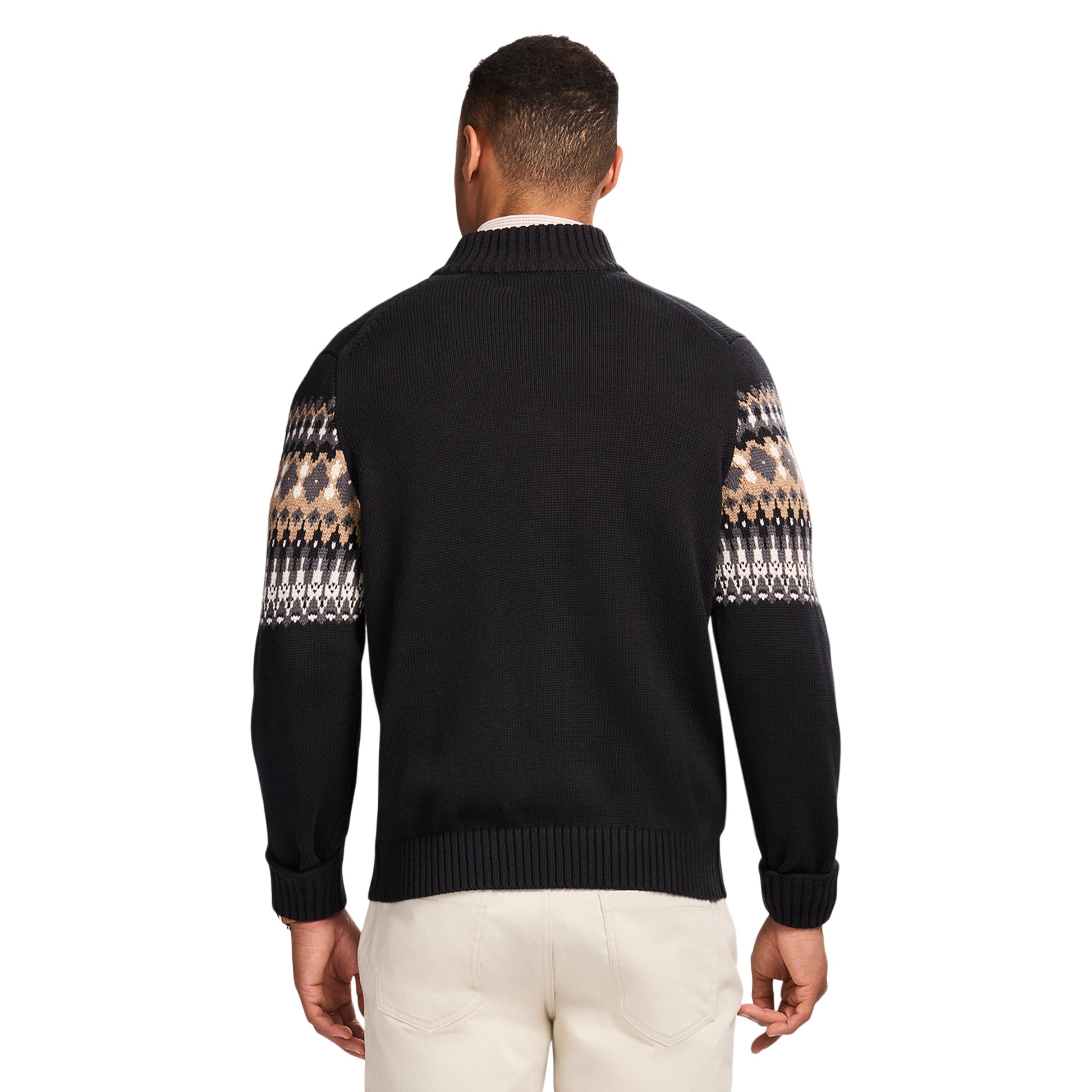 Izod Holiday Fairisle Quarter Zip Sweater - Black