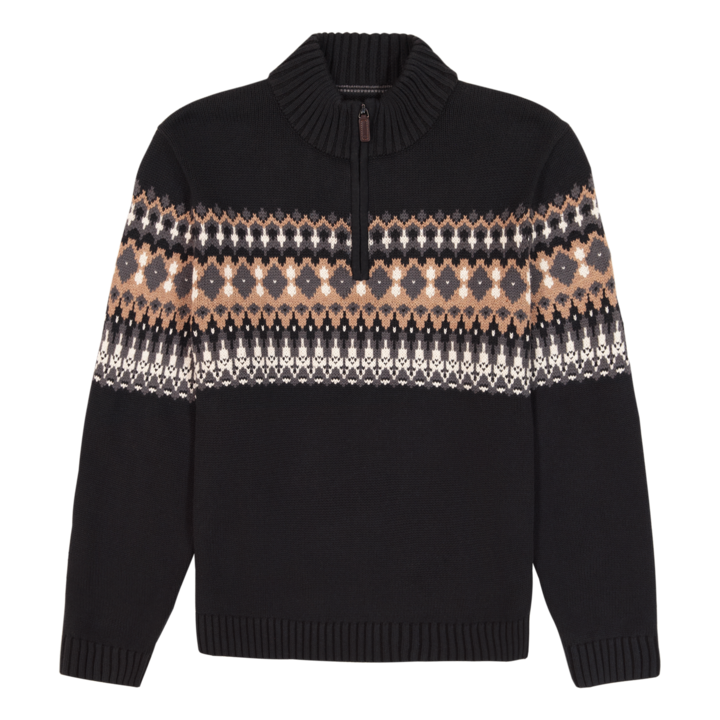 Izod Holiday Fairisle Quarter Zip Sweater - Black