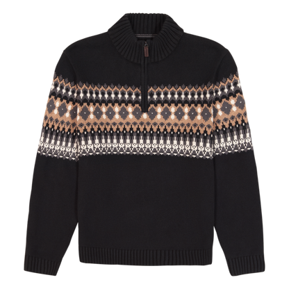 Izod Holiday Fairisle Quarter Zip Sweater - Black