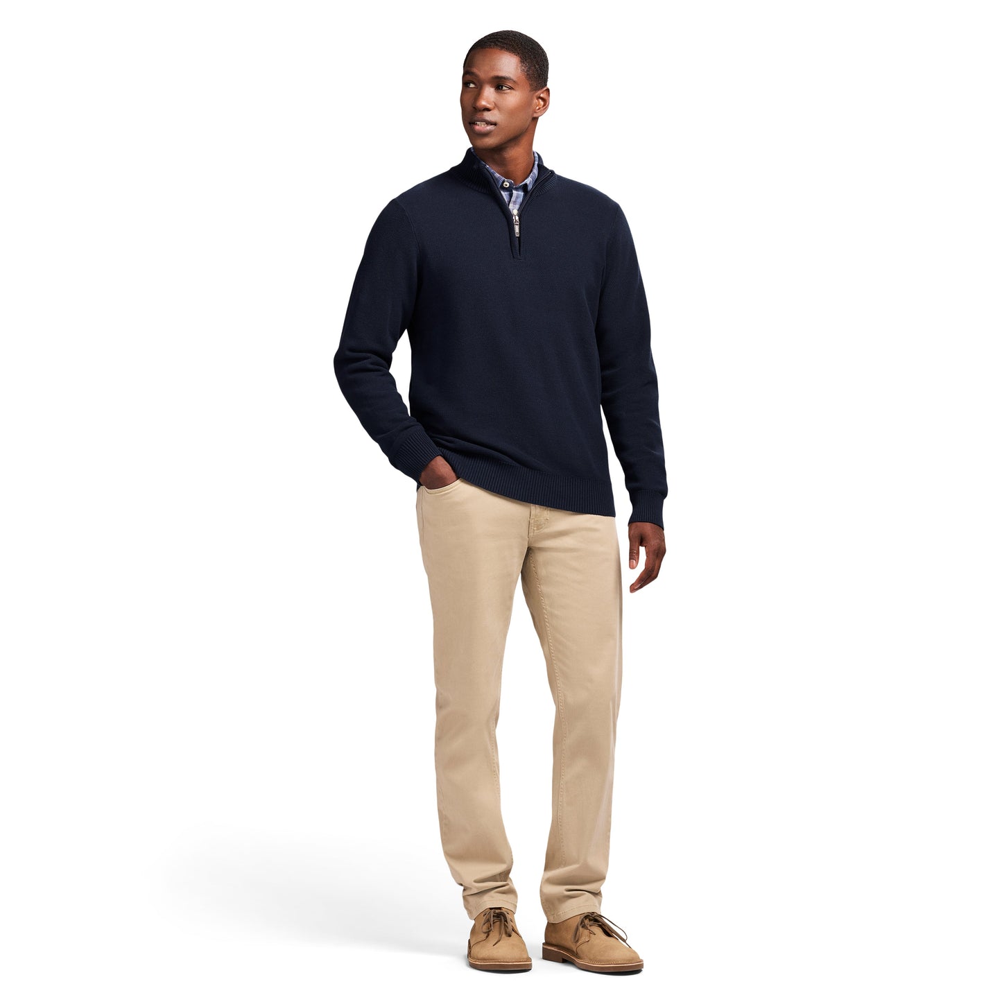 Izod Honeycomb Quarter Zip Sweater - Navy Blazer