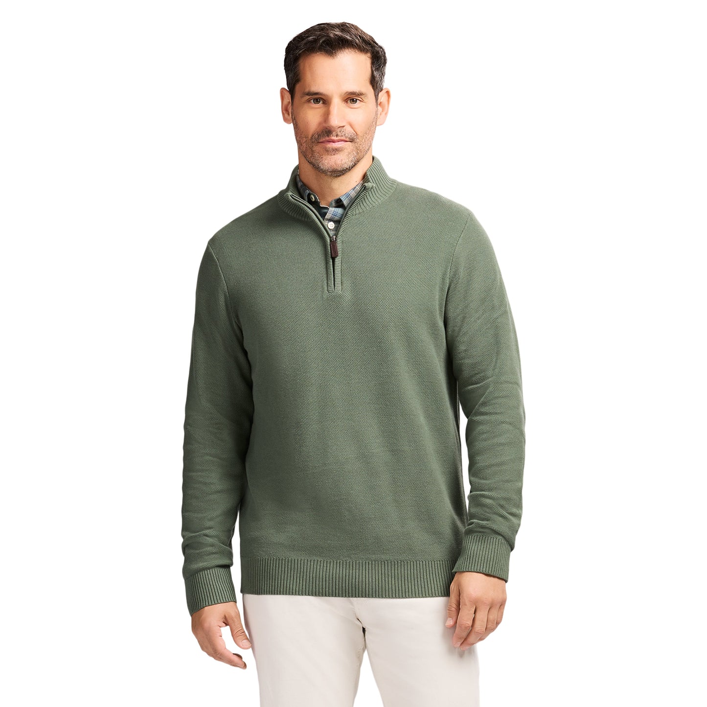 Izod Honeycomb Quarter Zip Sweater - Laurel Wreath