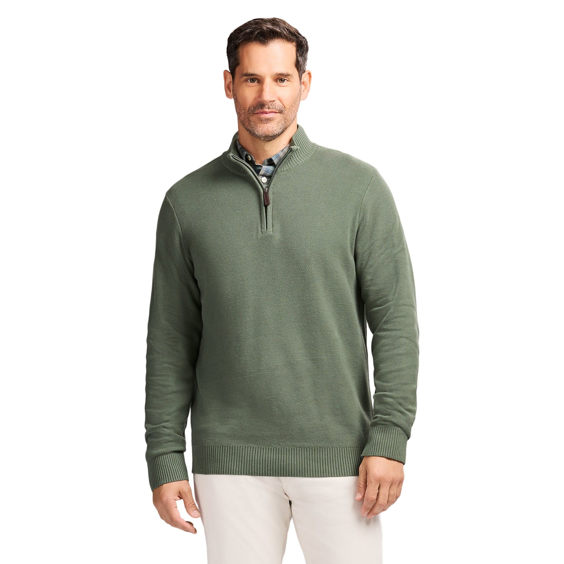 Izod Honeycomb Quarter Zip Sweater - Laurel Wreath