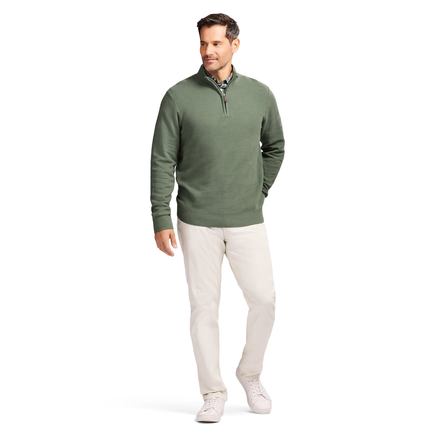 Izod Honeycomb Quarter Zip Sweater - Laurel Wreath