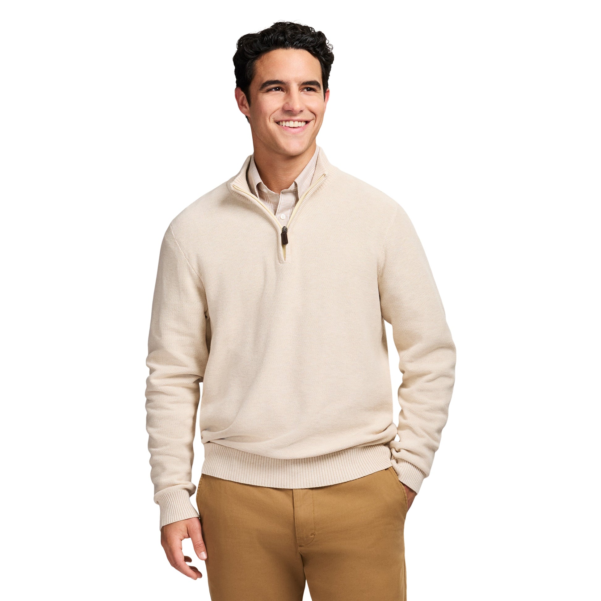 Izod Honeycomb Quarter Zip Sweater - Rock Hthr