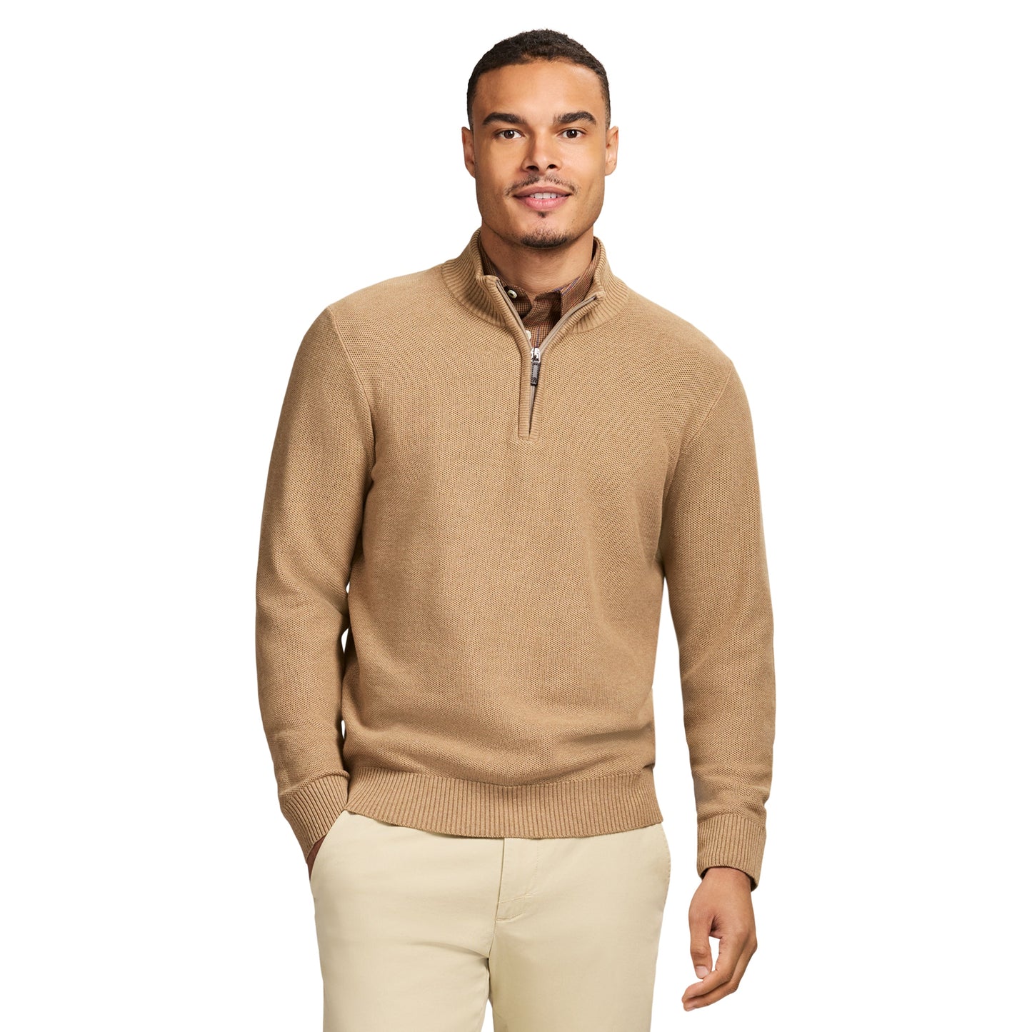 Izod Honeycomb Quarter Zip Sweater - Camel Hthr