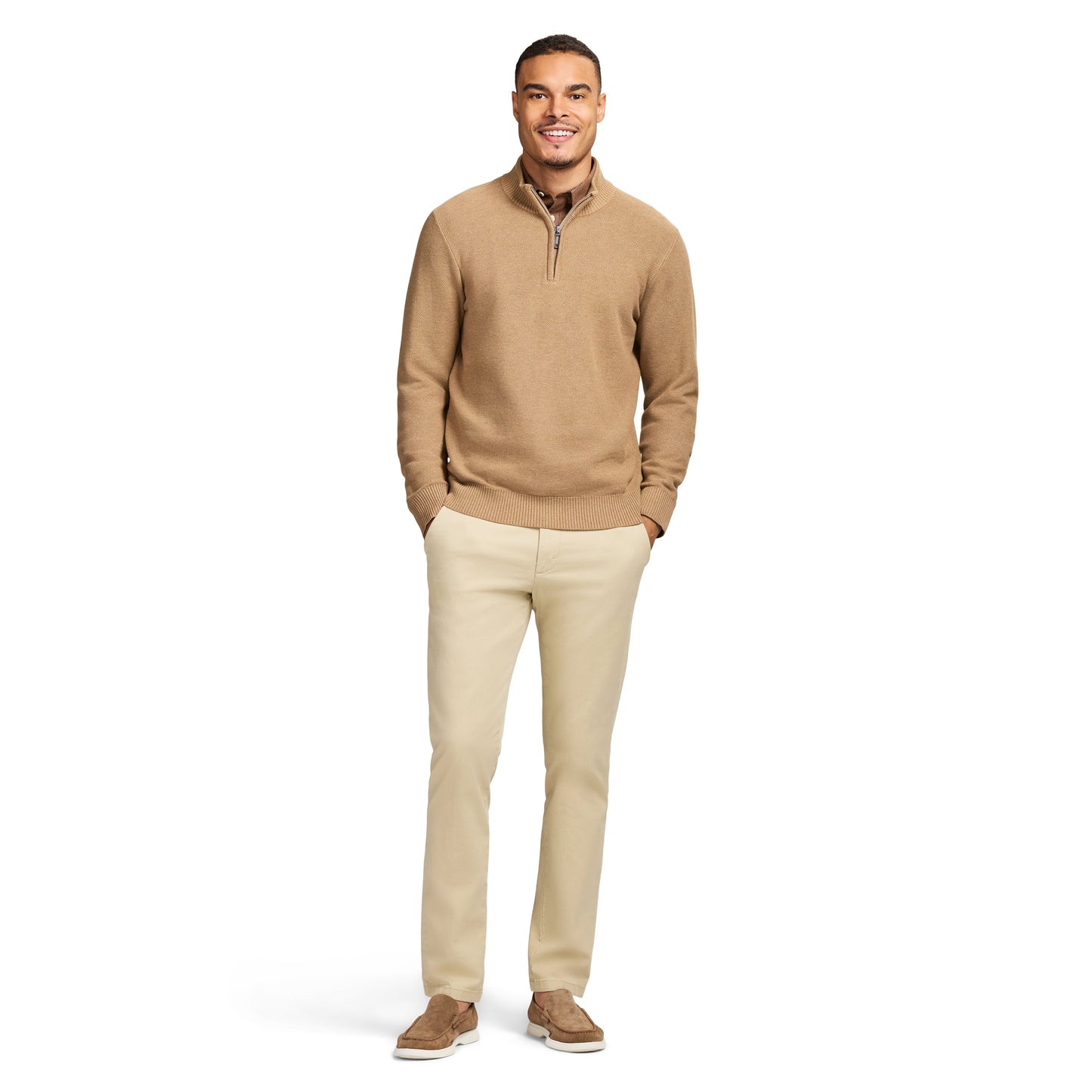Izod Honeycomb Quarter Zip Sweater - Camel Hthr