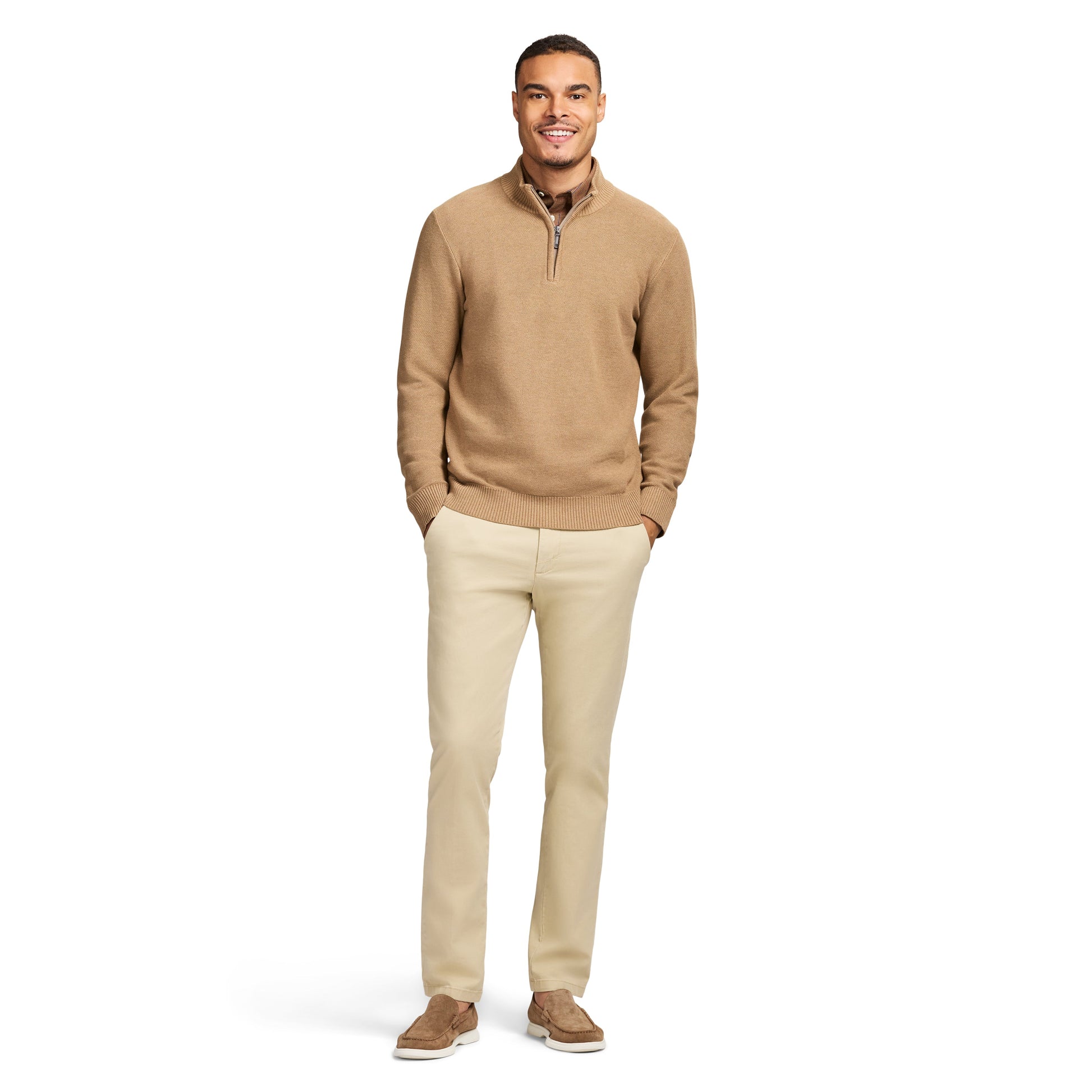 Izod Honeycomb Quarter Zip Sweater - Camel Hthr