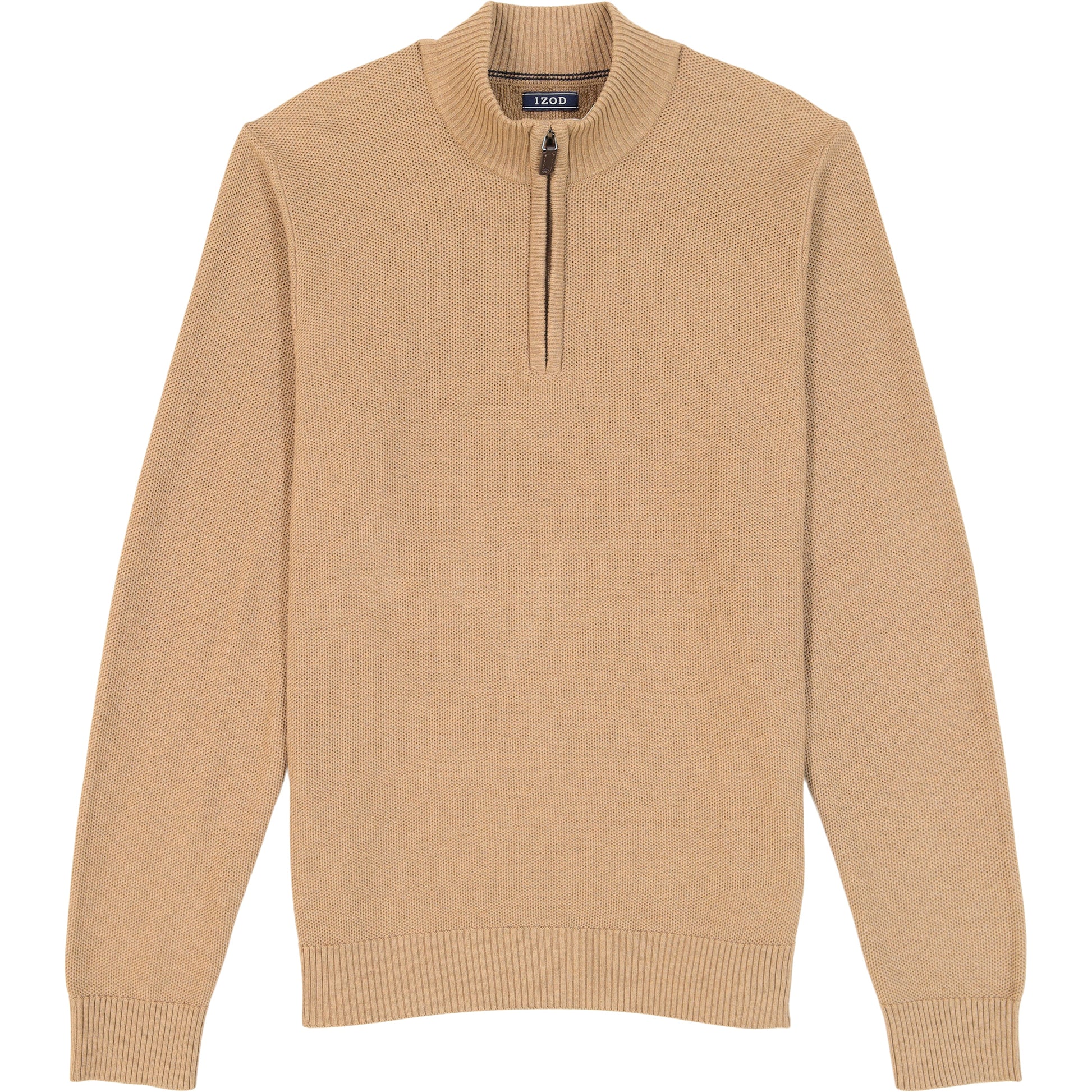 Izod Honeycomb Quarter Zip Sweater - Camel Hthr