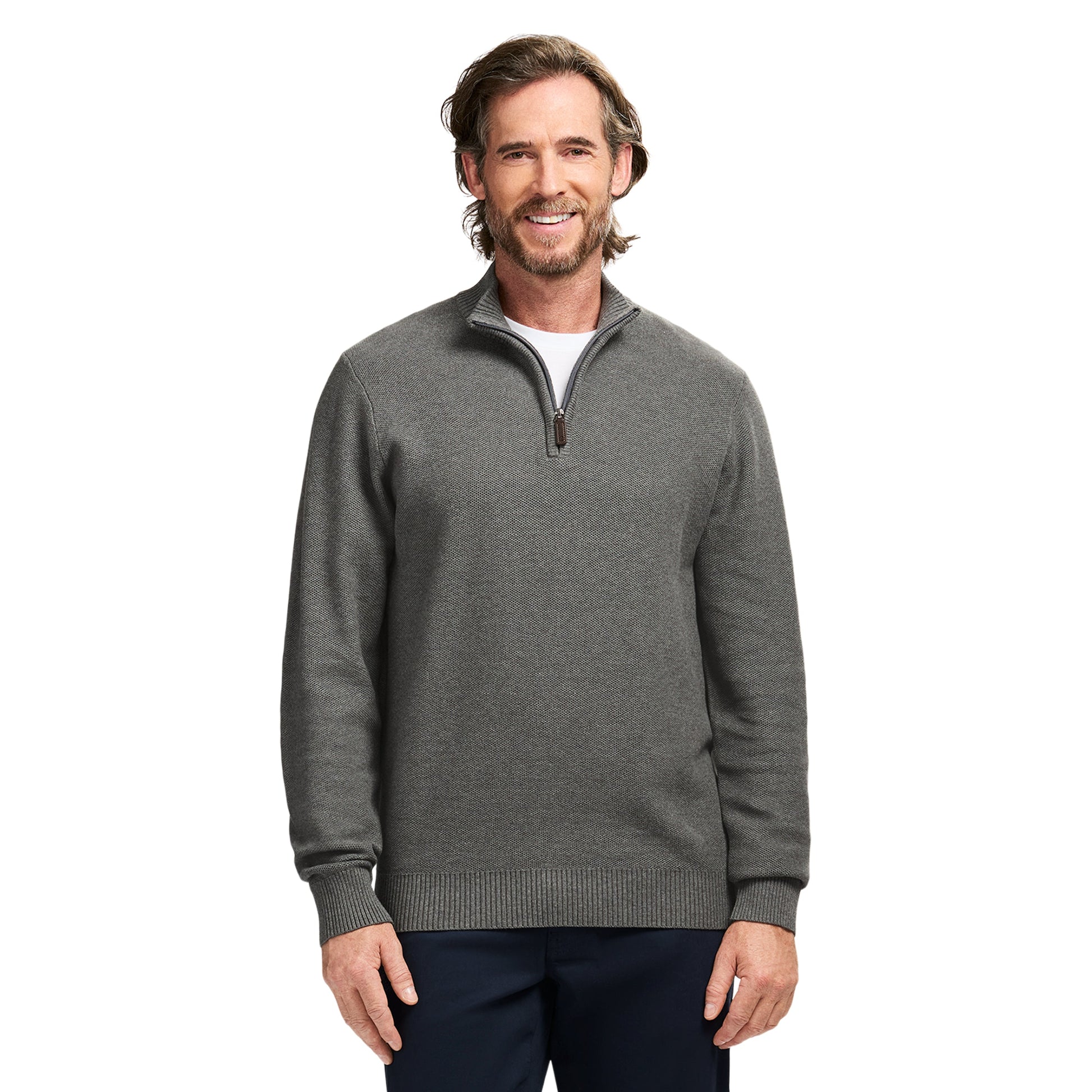 Izod Honeycomb Quarter Zip Sweater - Carbon Hthr