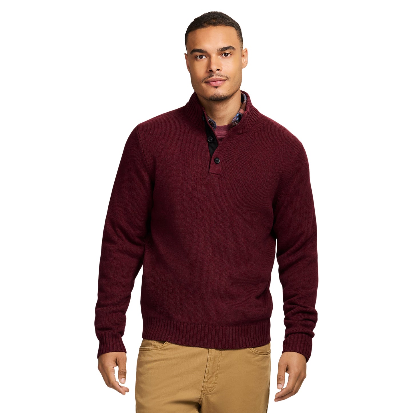 Izod Holiday Button Mock Sweater - Velvet Maroon