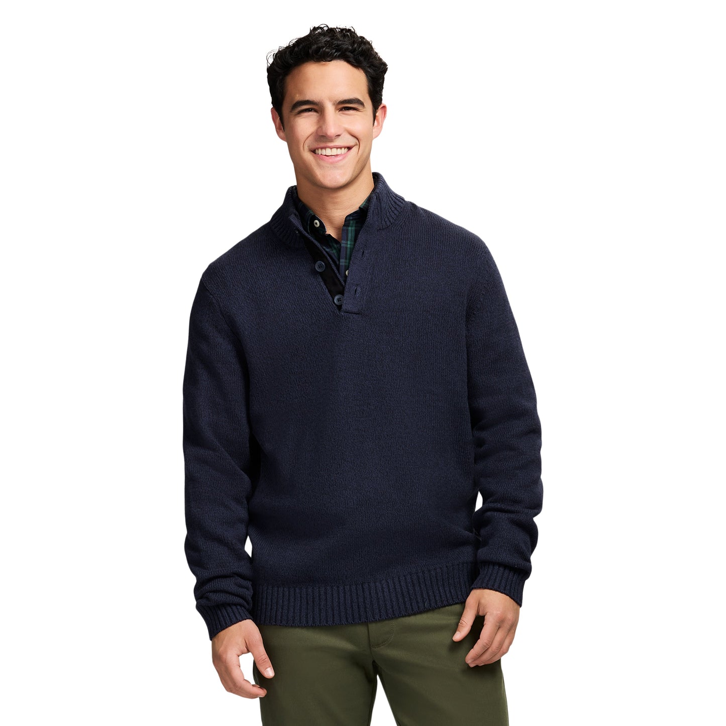 Izod Holiday Button Mock Sweater - Navy Blazer