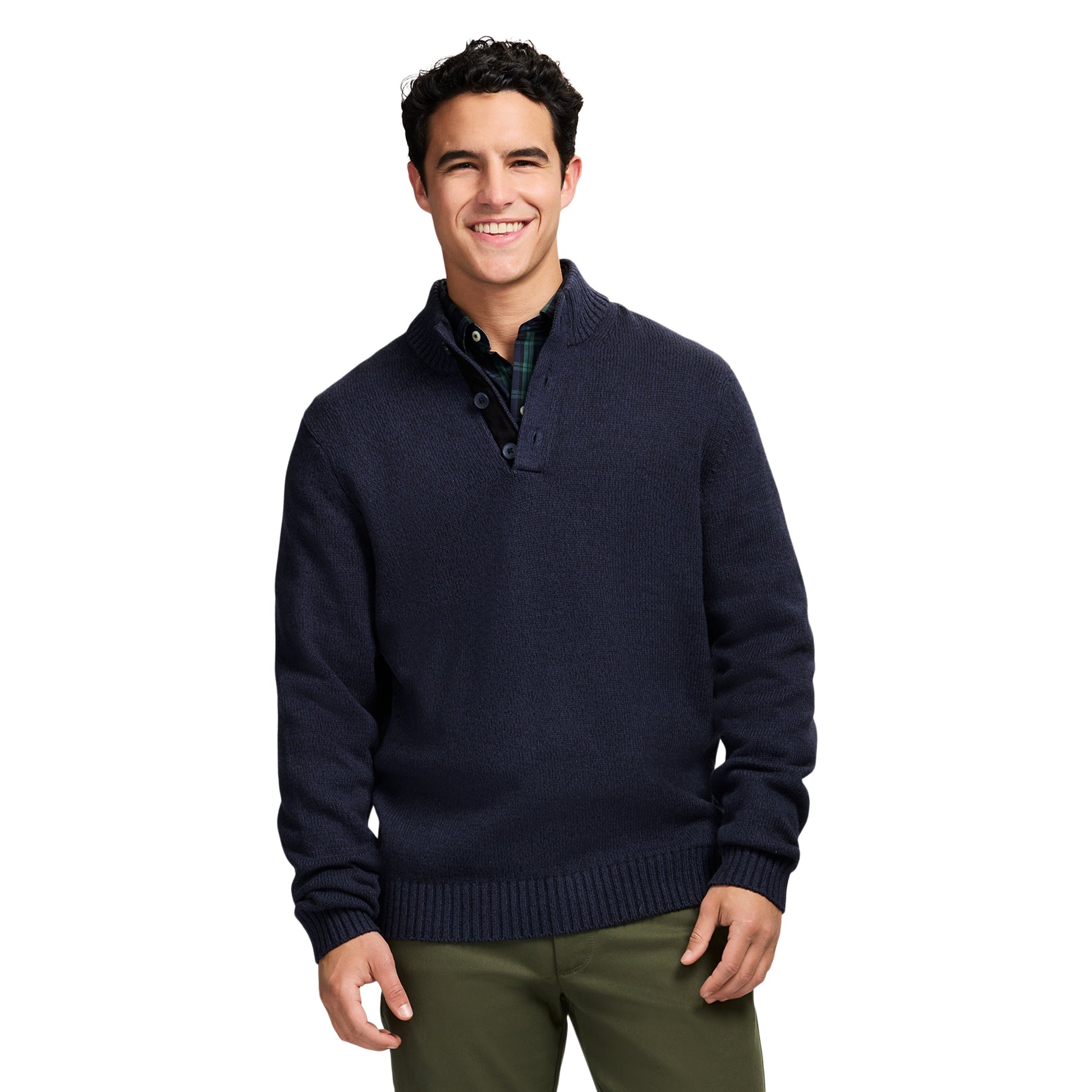 Izod Holiday Button Mock Sweater - Navy Blazer