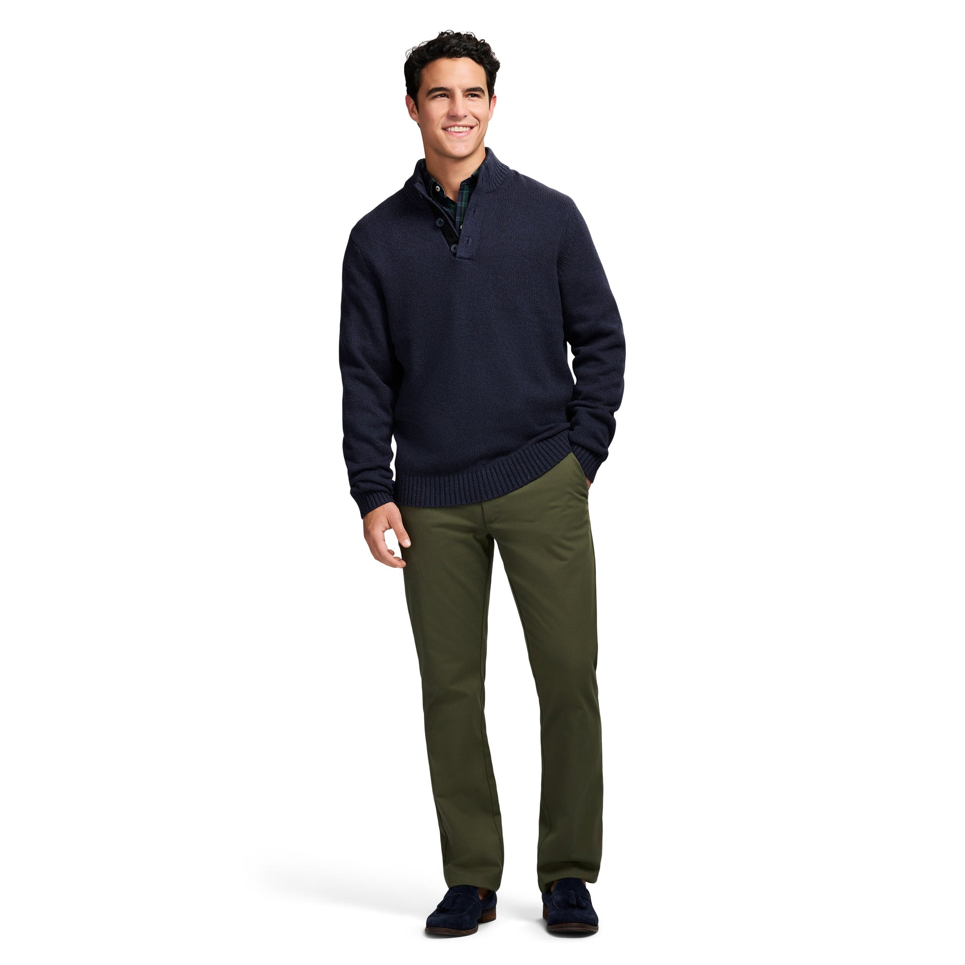 Izod Holiday Button Mock Sweater - Navy Blazer