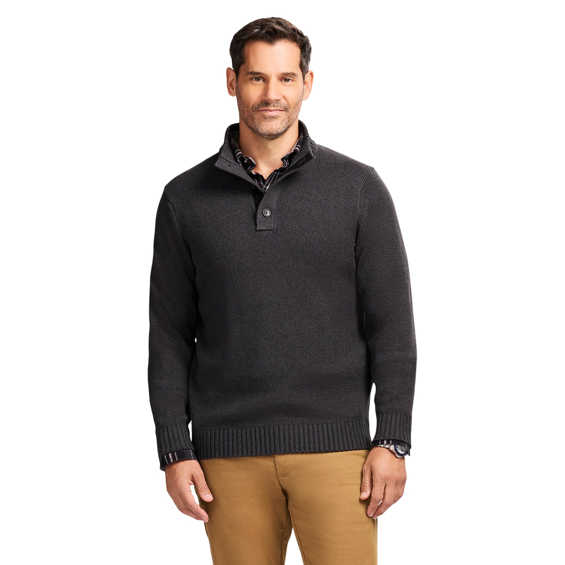 Izod Holiday Button Mock Sweater - Asphalt