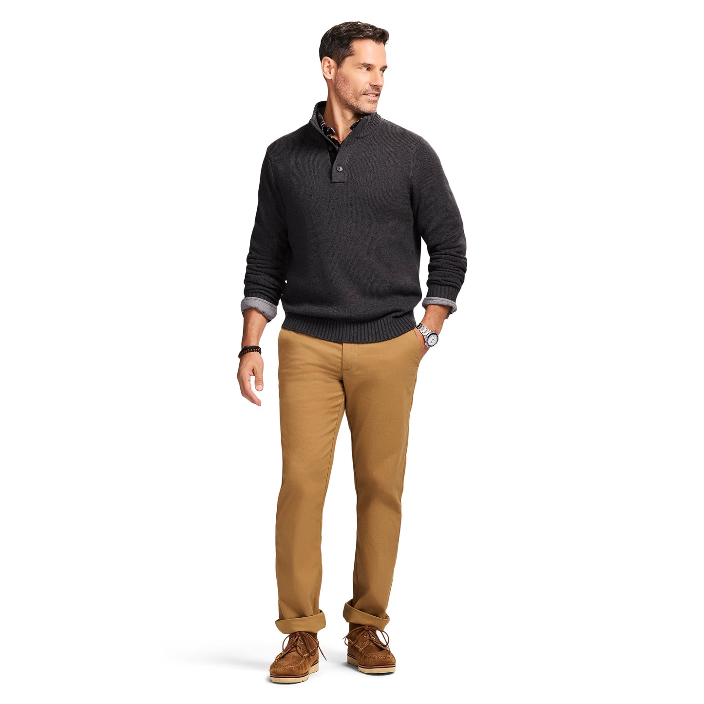 Izod Holiday Button Mock Sweater - Asphalt
